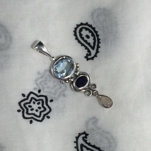Blue topaz, iolite, moonstone pendant, 925 silver